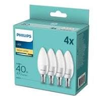 Philips LED Energy Saving 5.5W Frosted Candle E14 Non-Dim Warm White Light Bulb - 4 Pack