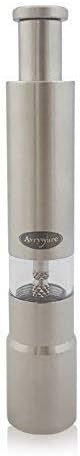 Avryware Stainless Steel Refillable Spice Grinder Mill For Salt, Pepper, and Seasoning - Thumb Operated Push Button For One Hand Grinding