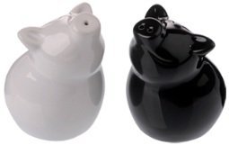 BIA Black and White Porcelain Sitting Pig Salt & Pepper Shaker Set by Bia