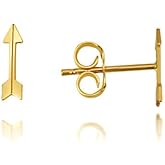 Arrow Stud Earrings Real Solid 14K Yellow Gold