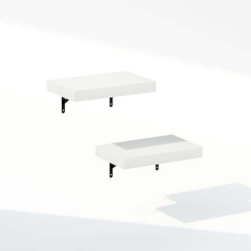 Furinno Tanna 15-Inch Wall Mounted Floating Bathroom Display Shelves, White Texture, Set of 2