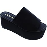 Liliana Budza5 Women's Bandana Open Toe Platform Wedge Heel Slide Mule Sandal Black-5 7
