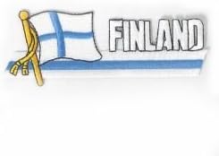 Finland Sidekick Word Country Flag Iron on Patch Crest Badge .. 1.5 X 4.5 Inches ... New