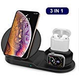MQOUNY Wireless Charger,3 in 1 ABS Stand for Apple iWatch Wireless Charger,Charging Station for Airpods, Qi Fast iPhone Wireless Charger Dock for All Qi Phones (Black)