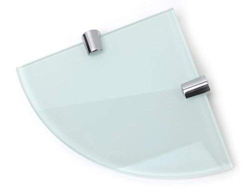 BSM Marketing White 150mm (6" Approx) 6mm Thickness Toughened Glass Corner Shelves for Bathroom Bedroom Kitchen Office with Chrome Finish Shelf Supports