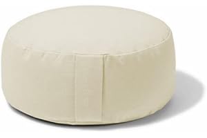 R E N O O Organic Round Meditation Cushion by renoo - Durable Comfortable Cotton, Linen, Hemp - Modern Zafu - Buckwheat Floor Pillow Yoga Bolster in 15 Colors Removable Cover - 15 inches - Vanilla