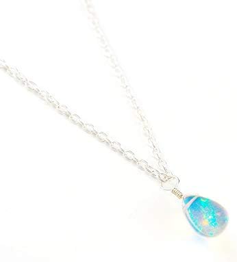 Good Luck Necklace, Opal Bead Necklace in 925 Sterling Silver Chain 18", October Birthstone Dainty Necklace, Handmade Jewellery
