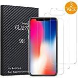 iPhone X Screen Protector Tempered Glass, 3-Pack Anti-Scratch Tempered Glass Screen Protector for iPhone X, Anti-Fingerprint, Bubble Free HD-Clear Screen Shield