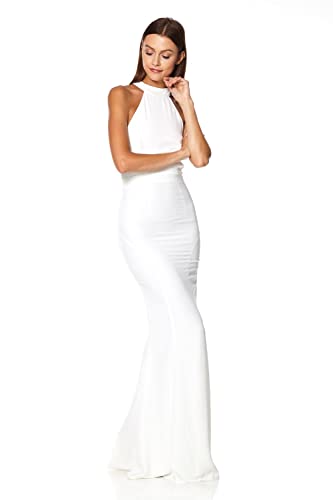 Jarlo London Women's Caden Halter Neck Maxi Dress, Ivory, 6
