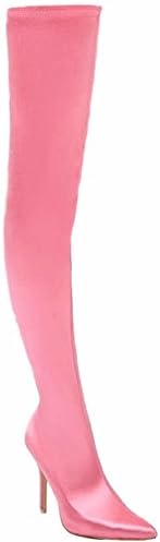 J Maclin 142-5 Over Knee Thigh High Elastic Stretchy Shinny Pointed Toe Boots Pink 7