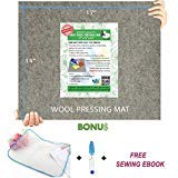 WAROIS 100% Wool Ironing Pad for Quilters 17 x 14 inches Grey - Felted Wool Pressing Mat for Quilting. Bonus: Protective Iron Mesh Cloth + Embroidery Thread Cutter