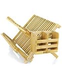 Bamboo Dish Drying Rack - Foldable And Collapsible Eco Friendly Plate Dryer With Detachable Utensil Holder