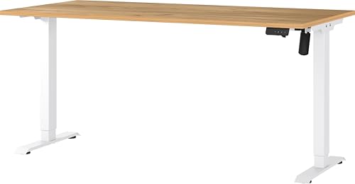 Germania Scrivania 8024-242, in rovere Navarra repro/bianco, regolabile elettricamente in altezza, 160 x 119 x 80 cm (LxAxP)