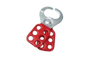 Accuform Signs KDD109 Standard Lockout Scissor Hasp, 1-1/2" Diameter Opening, Vinyl-Coated in Red on Zinc-Plated Steel