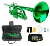 Merano B Flat GREEN/Silver Trumpet with Case+Mouth Piece+Valve Oil+Metro Tuner