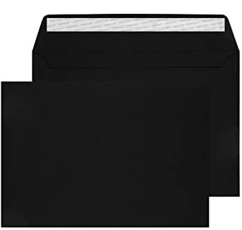 C5 Coloured Envelopes for A5 Greeting Cards Peel and Seal Wallet Envelopes Wedding Invitation Crafts Office 162x229mm- Pack of 20 envelopes (Black P&S)