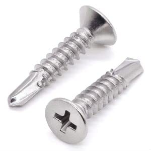 #10 x 1 inch (60 pcs) Flat Head Self Drilling Screws, Phillips Drive, 410 Stainless Steel, Countersunk Head Wood Screws, Flat Head Self Tapping Screws