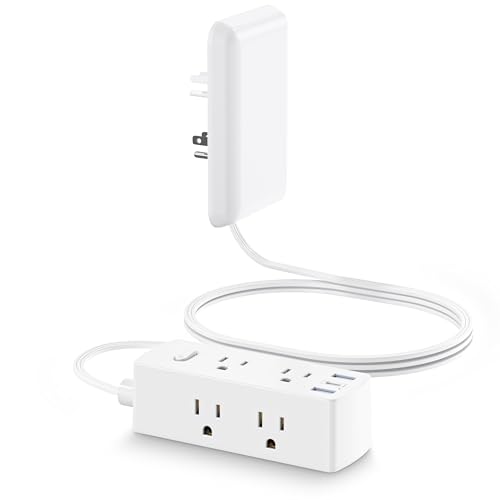 Olcorife - Flaches Verlängerungskabel mit Steckdosenabdeckung, flache Steckdosenleiste mit 6 Steckdosen und 3 USB-Anschlüssen, 2000 Juli Überspannungs