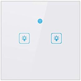 WiFi Smart Wall Light Touch Switch App Timer 1/2/3 Gang, in-Wall Switch Compatible with Alexa and Google Home, Tempered Glass Touch Screen, Control Your Fixtures from Anywhere (eu-2gang)