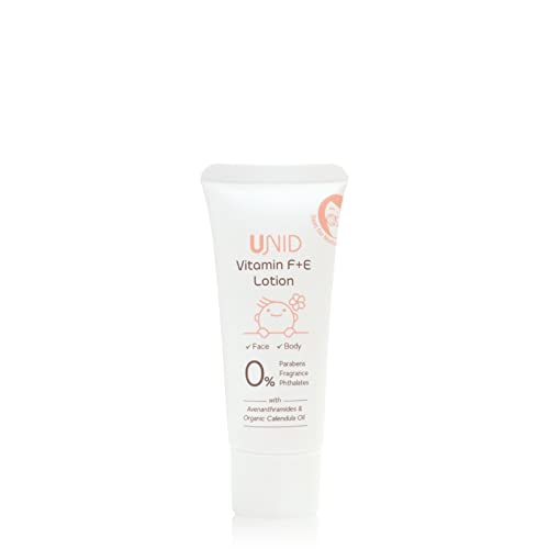UNID Vitamin F+E Lotion - Dry, Itchy Skin & Eczema Relief, Plant-Based, Soothes & Moisturizes, Strengthens Skin Barrier, Hypoallergenic Unscented, for Babies, Kids & Adults (0.85 Fl Oz)