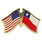 Metal Lapel Pin - American and World National Flag Crossed - Chile
