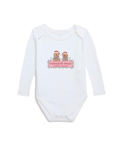 vineyard vines Baby String Lights Pups Logo Box Onesie, White Cap, 18-24 Months