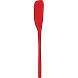 Tovolo Flex-Core All Silicone, Flat Backed, Curved, Long Handled Jar Scraper, Candy Apple Red
