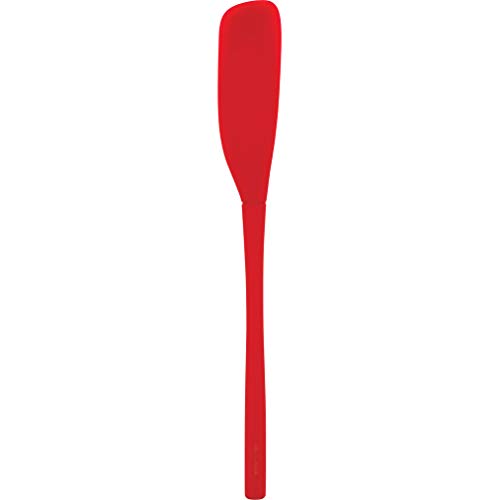 Tovolo Flex-Core All Silicone, Flat Backed, Curved, Long Handled Jar Scraper, Candy Apple Red