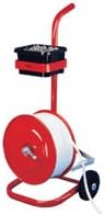 The Workplace Depot Braked Dispenser Trolley for Woven Polyester Strapping with Wire Buckle and Tool Holder