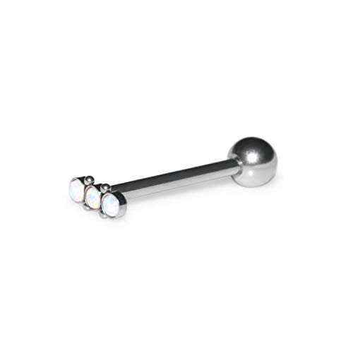 Tongue Ring, Surgical Steel Tongue Barbell, Tongue Piercing, Tongue Jewelry Opal, Externally Threaded Tongue Stud Barbell
