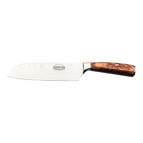 Rockingham Forge Sunrise Collection 5 Santoku Knife, Stainless Steel with Resin Handles, Amber Brown