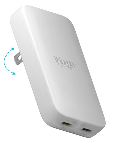 iHome GaN Universal Charger, USB C Block with Power Delivery, Folding Prongs, T…