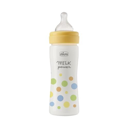 Biberon à débit lent Perfect Easy, avec tétine Physio en silicone souple et finition Soft Sense, anti-colique, réduit la régurgitation et l'irritabilité, biberon en verre de 240 ml, 0m+