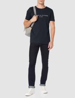 T-Shirt Manches Courtes Homme Core Tommy Logo Col Ras-du-Cou, Bleu (Sky Captain), M