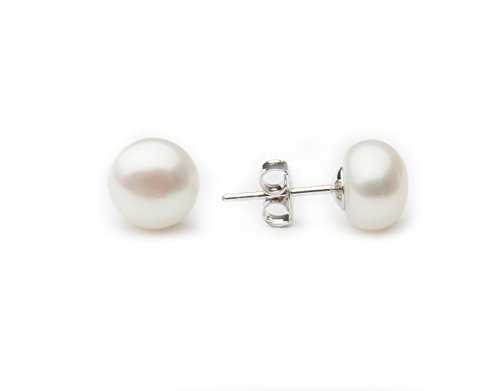 Handpicked 7.5-8mm White Button Freshwater Cultured Pearl Stud Earrings (Silver)