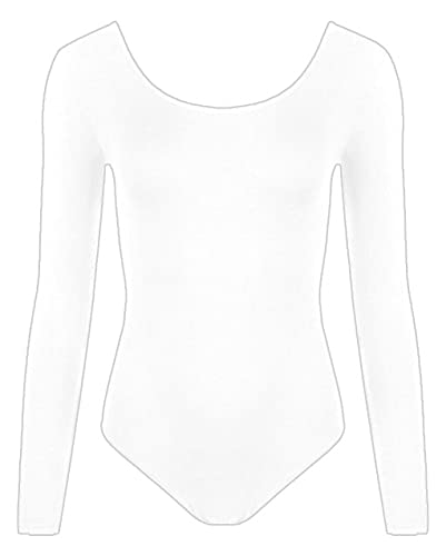 The Fancy Dress® GIRLS CHILDREN BALLET DANCE LEOTARD BODYSUIT GYMNASTICS LONG SLEEVED DANCEWEAR FANCY DRESS UK AGE 5-13 YEARS (White, 13 Years)