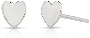 Small Heart Stud Earrings 14k Solid White Gold