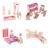 BEESCLOVER 4 Set Dollhouse Furniture Kid Toy Bathroom Kid Room Bedroom Kitchen Set