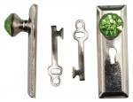 Melody Jane Dollhouse Satin Nickel Door Handle with Green Crystal Knob & Keys