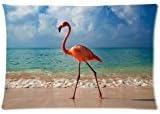 Flamingo in the Seashore Cotton Pillow Case Cover Standard Size 20x30 inch (one side)