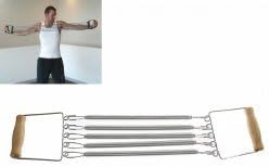 Durable Five Carbonic Steel Springs Chest Expander Exerciser Resistance Band with Wooden Handle for Body-Building - Silvery with Beige