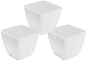 CLOUDBURST Pot HuB Soild Square Flower Plant Plastic Pot Material[ Polypropylene Plastic ] {Pack of 3} Color:White Size: hgt 13.2cm,wdht:12.5 [hgt 5.2" inch,wdht 4.8" inch] Made in India