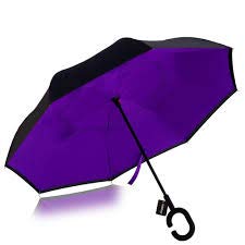 Men and Women's Windproof Double Layer C-Handle Inverted Fabric Cover Reverse Umbrella for UV Protection and Rain with Mobile Pen (Dark Pink)