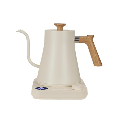 Electric Gooseneck Kettle 0.9L for Pour Over Coffee and Tea, Fast Heat Stainless Steel Inner, Digital LCD Temperature Control, Adjustable Timer, Auto Shut Off, Cordless & BPA-Free (White)