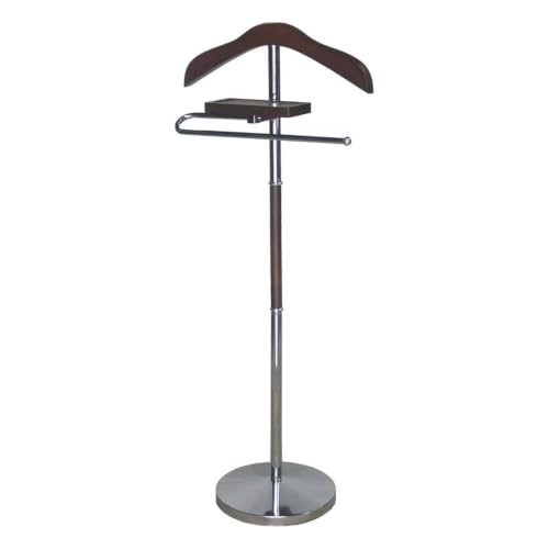 Brown Wooden Suit Valet Stand with Hanger Trouser Bar Storage Tray Elegant