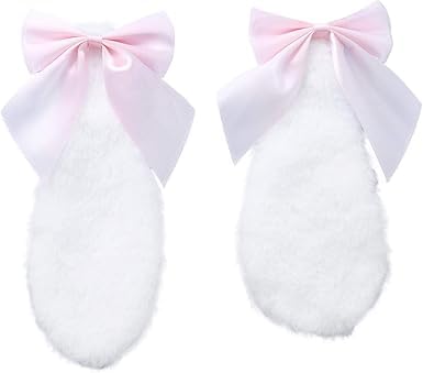 Photo 1 of 1 Pair Cute Bunny Plush Lop Ears Hair Clip,Kawaii Rabbit Furry Ears Ribbon Bow-knot Women Hair Clamp Hairpin Cosplay Headwear Hair Accessories (Light Pink)