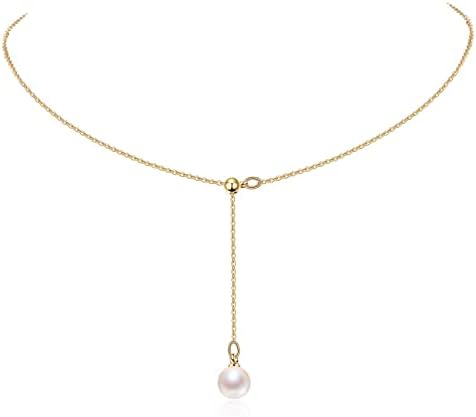 Cowlyn Y-Shaped Necklace Pearl Pendant 18K Gold Dainty Drop Long