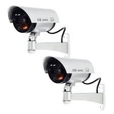 Sunam 2 pcs Dummy Security Camera, Fake Bullet CCTV Surveillance System with Realistic Look Recording LEDs + Bonus Warning Sticker - Indoor/Outdoor Use, for Homes & Business