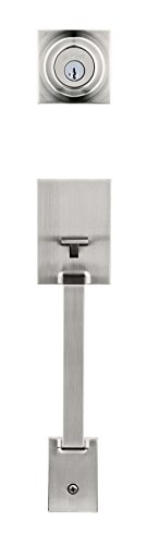 Photo 1 of Kwikset Amador Front Door Lock Handle and Deadbolt Set, Entry Handleset Exterior Only, Satin Nickel, Pick Resistant SmartKey Rekey Deadbolt Security, Interior Sold Separately, with Microban Protection