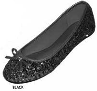 Shoes8teenWomens Sequins Glitter Round Toe Ballet Flat with Bow